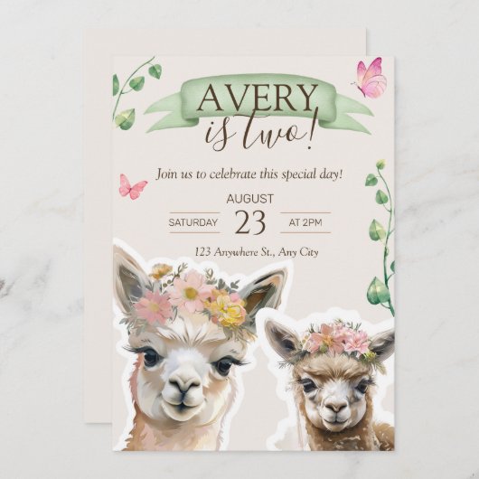 Alpaca llama Kid Birthday | Einladung der Babydusc (Vorne/Hinten)