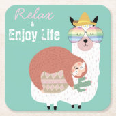 Alpaca/Llama mit einer Latte Rechteckiger Pappuntersetzer (Vorderseite)