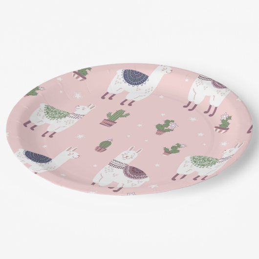 Alpaca/Llama Papierplatte Pappteller (Schrägansicht)