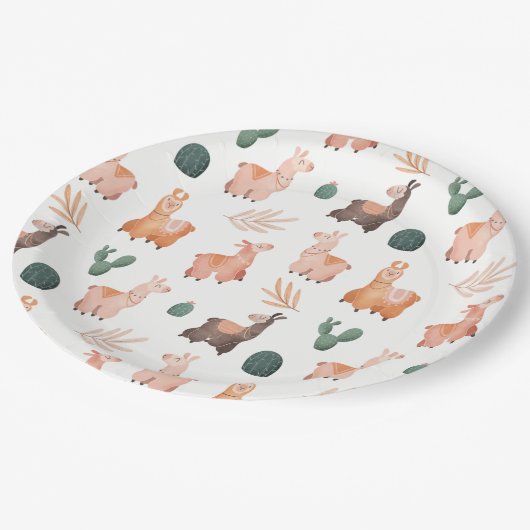 Alpaca/Llama Papierplatte Pappteller (Schrägansicht)