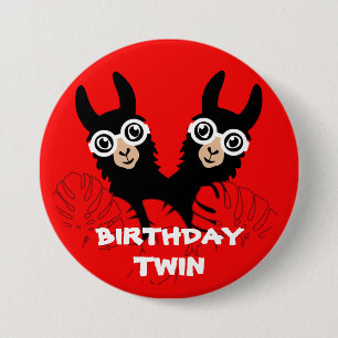 Alpaca llama Twins Birthday Button