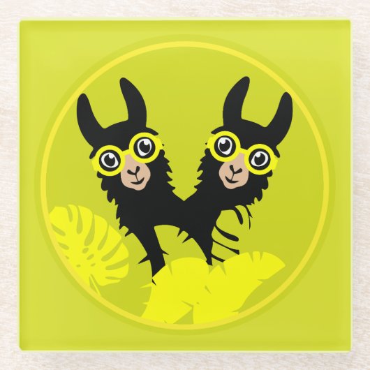 Alpaca llama Twins Glasuntersetzer (Vorderseite)