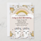 Alpaca Llama Twins Kindergeburtstag Einladung (Vorderseite)