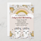 Alpaca Llama Twins Kindergeburtstag Einladung (Vorne/Hinten)