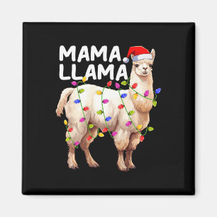 Alpaca Llama Xmas Lighting Weihnachtsmannmütze Mam Magnet