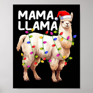 Alpaca Llama Xmas Lighting Weihnachtsmannmütze Mam Poster