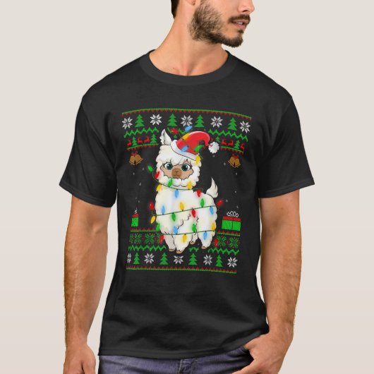 Alpaca Llama Xmas Lights Ugly Sweater Santa Llama T-Shirt (Vorderseite)