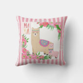 Alpaca Mama & Baby Pink Green Pink Streifen Kissen (Rückseite)