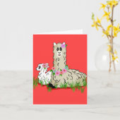 Alpaca-Mama und Baby Karte (Gelbe Blume)