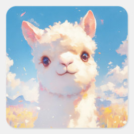 Alpaca Meadow Moments Quadratischer Aufkleber