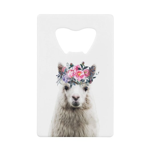 Alpaca mit Blume Geldbeutel Flaschenöffner (Vorderseite)