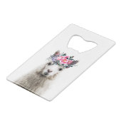 Alpaca mit Blume Geldbeutel Flaschenöffner (Rückseite Schrägansicht)