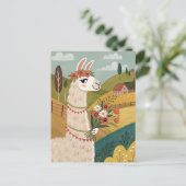 Alpaca mit Blume Volkskunst Postkarte (Stehend Vorderseite)