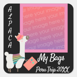 Alpaca My Bags, Fügen Sie Ihr eigenes Foto hinzu Quadratischer Aufkleber