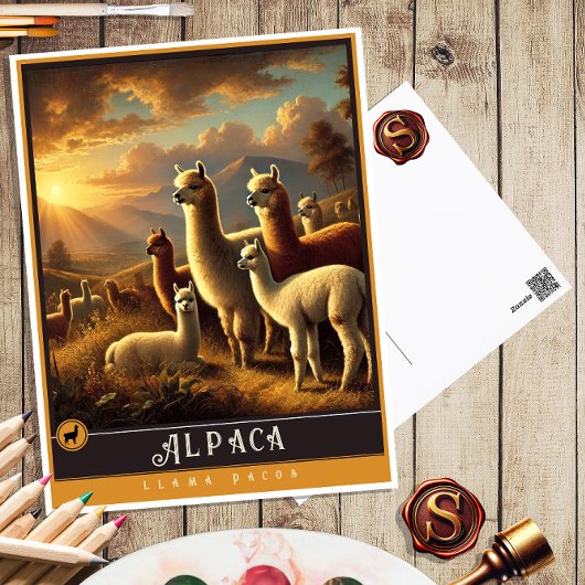 Alpaca | Niedliche Vintage Tierpostkarte Postkarte