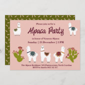 Alpaca Party Cactus Pink Birthday Einladung (Vorne/Hinten)