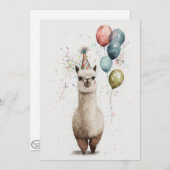 Alpaca Party Hut und Balloons Flat Greeting Card Dankeskarte (Vorne/Hinten)