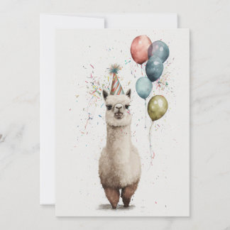 Alpaca Party Hut und Balloons Flat Greeting Card Dankeskarte