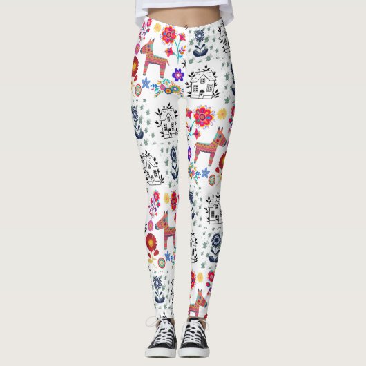 Alpaca Pinata mit Blauem Haus und Blume Leggings (Vorderseite)