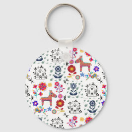 Alpaca Pinata mit Blauem Haus und Blume Schlüsselanhänger