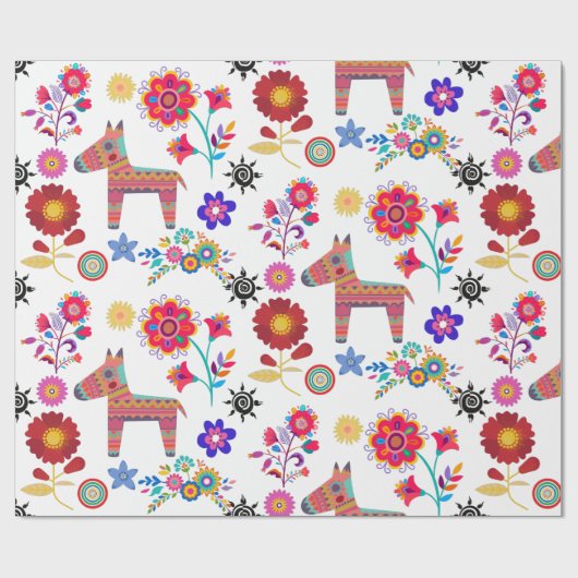 Alpaca Pinata und Blume Umschlagpapier Geschenkpapier (Flach)