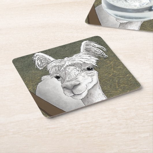 Alpaca Portrait 2 Rechteckiger Pappuntersetzer (angewinkelt)