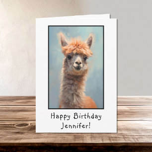 Alpaca Portrait Happy Birthday Name Karte