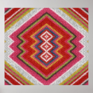 Alpaca Pullover, farbenfrohe Ornament Closeup. Poster