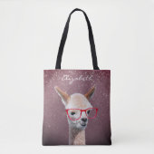 Alpaca Red Glasses, Lavdr to Blk Glitzer, DIY Name Tasche (Vorderseite)