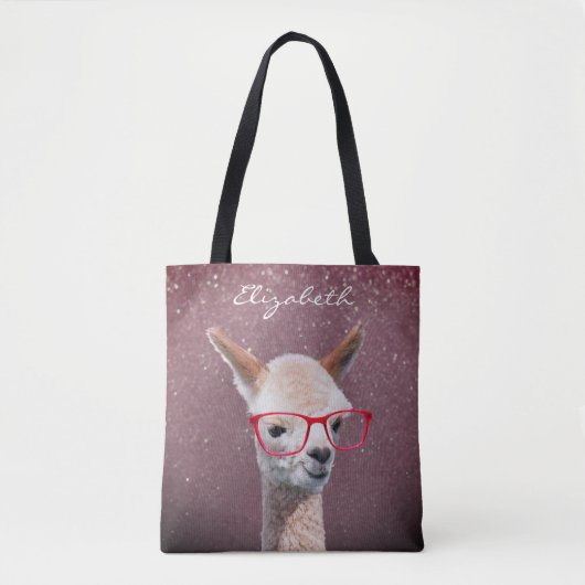 Alpaca Red Glasses, Lavdr to Blk Glitzer, DIY Name Tasche (Vorderseite)