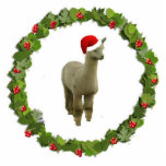 Alpaca Santa Fotoskulptur Ornament<br><div class="desc">In diesem Weihnachtsschmuck findet sich eine Rose graue Alpaka mit einer Weihnachtsmannmütze in einem Weihnachtsschrei</div>