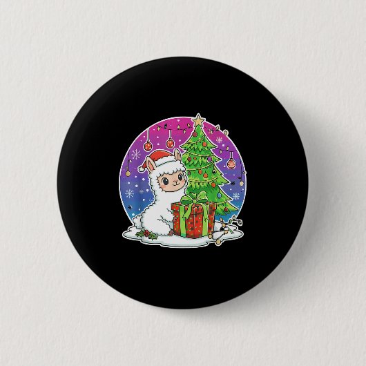 Alpaca Santa Hat Xmas Alpaca Lover Adults Boy Girl Button (Vorderseite)