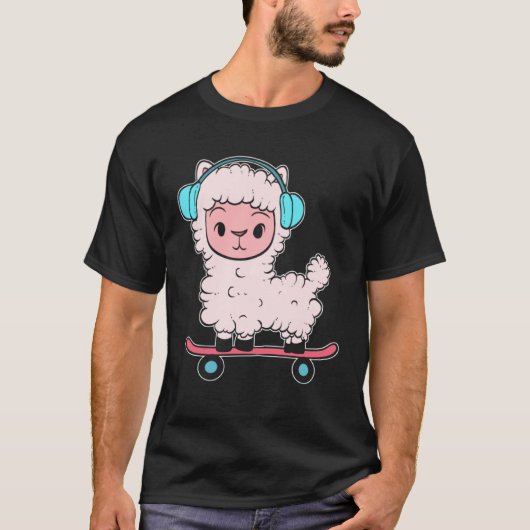 Alpaca Skateboard Skateboard Enthusiast T-Shirt (Vorderseite)