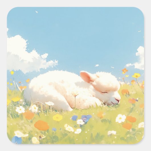 Alpaca Sleeping Meadow Quadratischer Aufkleber (Vorderseite)