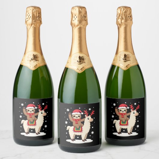 Alpaca Sloth Christmas (1) Schaumweinetikett (Flaschen)