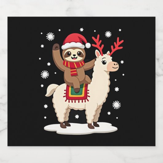 Alpaca Sloth Christmas (1) Schaumweinetikett (Einzelnes Label)