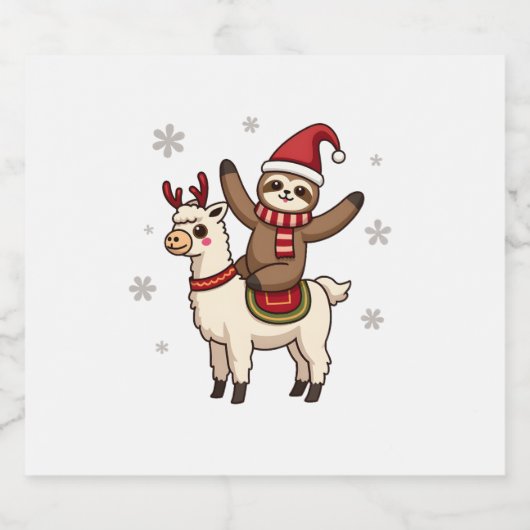 Alpaca Sloth Christmas (1) Schaumweinetikett (Einzelnes Label)