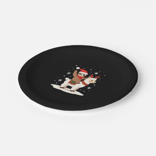 Alpaca Sloth Christmas (2) Pappteller (Schrägansicht)