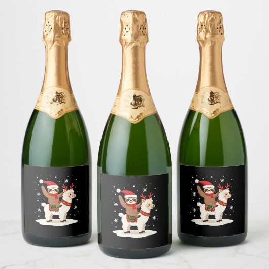 Alpaca Sloth Christmas (2) Schaumweinetikett (Flaschen)