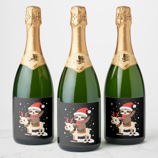Alpaca Sloth Christmas (3) Schaumweinetikett (Flaschen)