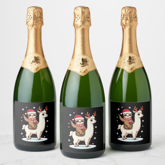 Alpaca Sloth Christmas (3) Schaumweinetikett (Flaschen)
