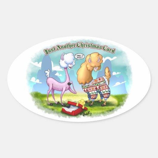 ALPACA SWEATER von Jeff Willis Art Ovaler Aufkleber (Vorderseite)