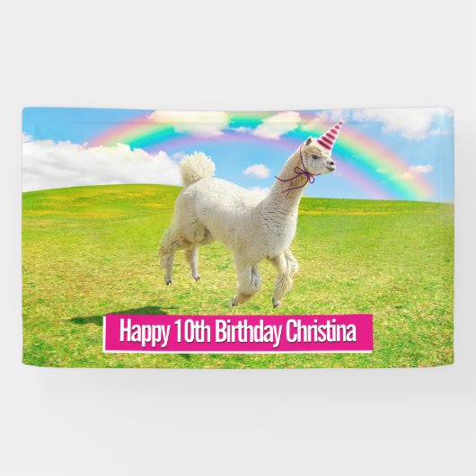 Alpaca Unicorn unter Rainbow Sky Banner (Horizontal)