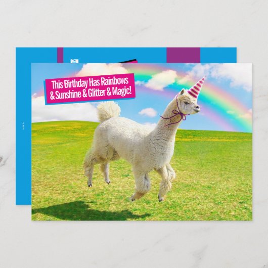 Alpaca Unicorn unter Rainbow Sky Einladung (Vorne/Hinten)