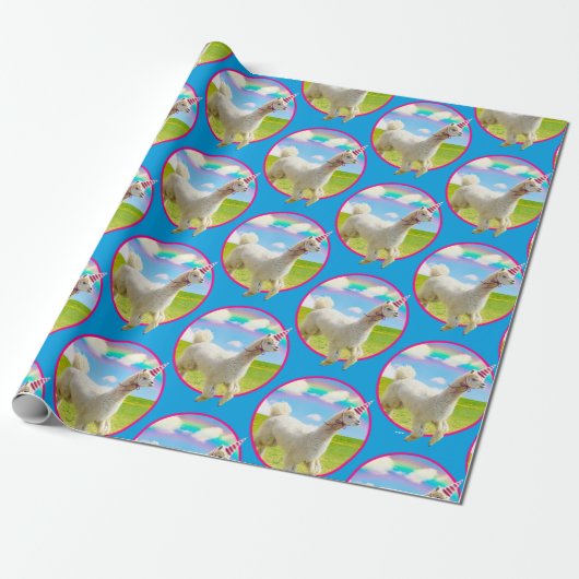 Alpaca Unicorn unter Rainbow Sky Geschenkpapier (Ungerollt)