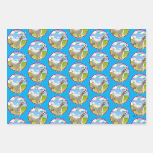 Alpaca Unicorn unter Rainbow Sky Geschenkpapier Set (Vorderseite)