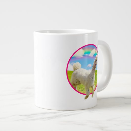 Alpaca Unicorn unter Rainbow Sky Jumbo-Tasse (Vorderseite Rechts)