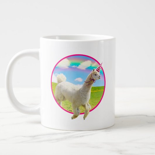 Alpaca Unicorn unter Rainbow Sky Jumbo-Tasse (Links)