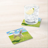 Alpaca Unicorn unter Rainbow Sky Rechteckiger Pappuntersetzer (Vor Ort)
