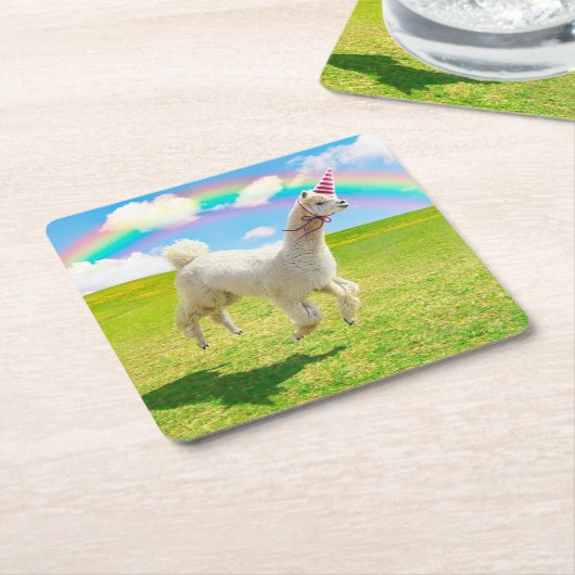 Alpaca Unicorn unter Rainbow Sky Rechteckiger Pappuntersetzer (angewinkelt)